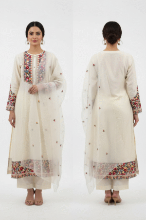 White Hand Painted Silk Shantung Suit Set