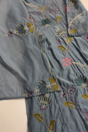Embroidered Chambray Short Dress