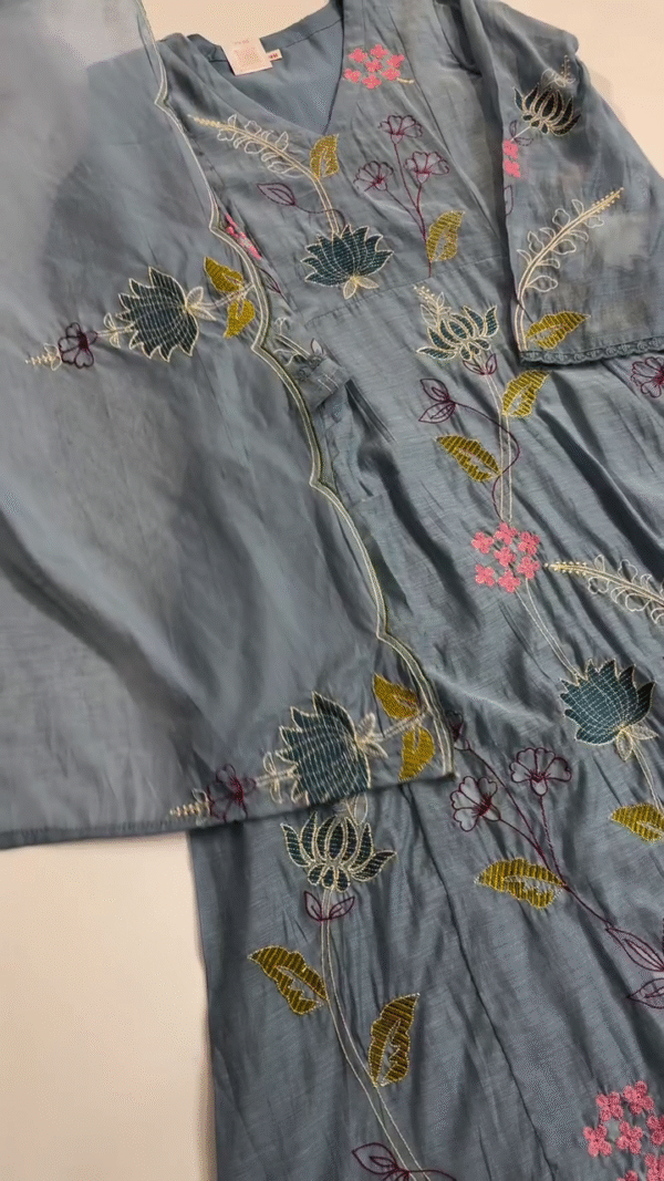 Embroidered Chambray Short Dress