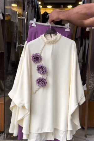 Divine Embroidered Cape with Brocade Pants – White