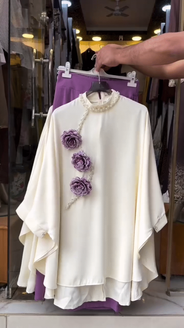 Divine Embroidered Cape with Brocade Pants – White
