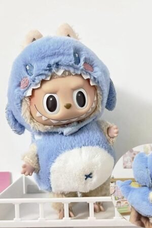 Dollu 17cm Mini Kawaii Doll Clothes – Blue Shark Costume (No Doll Included)