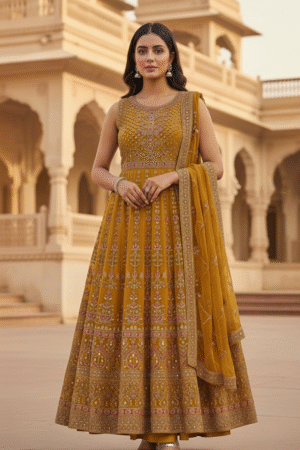 Solid Georgette Stitched Anarkali Gown