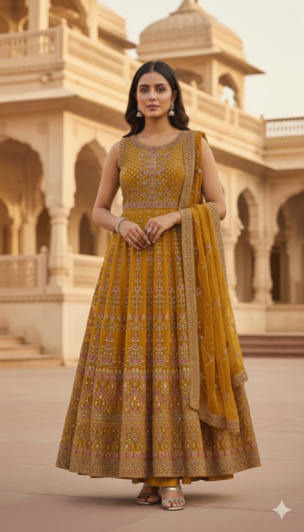 Solid Georgette Stitched Anarkali Gown