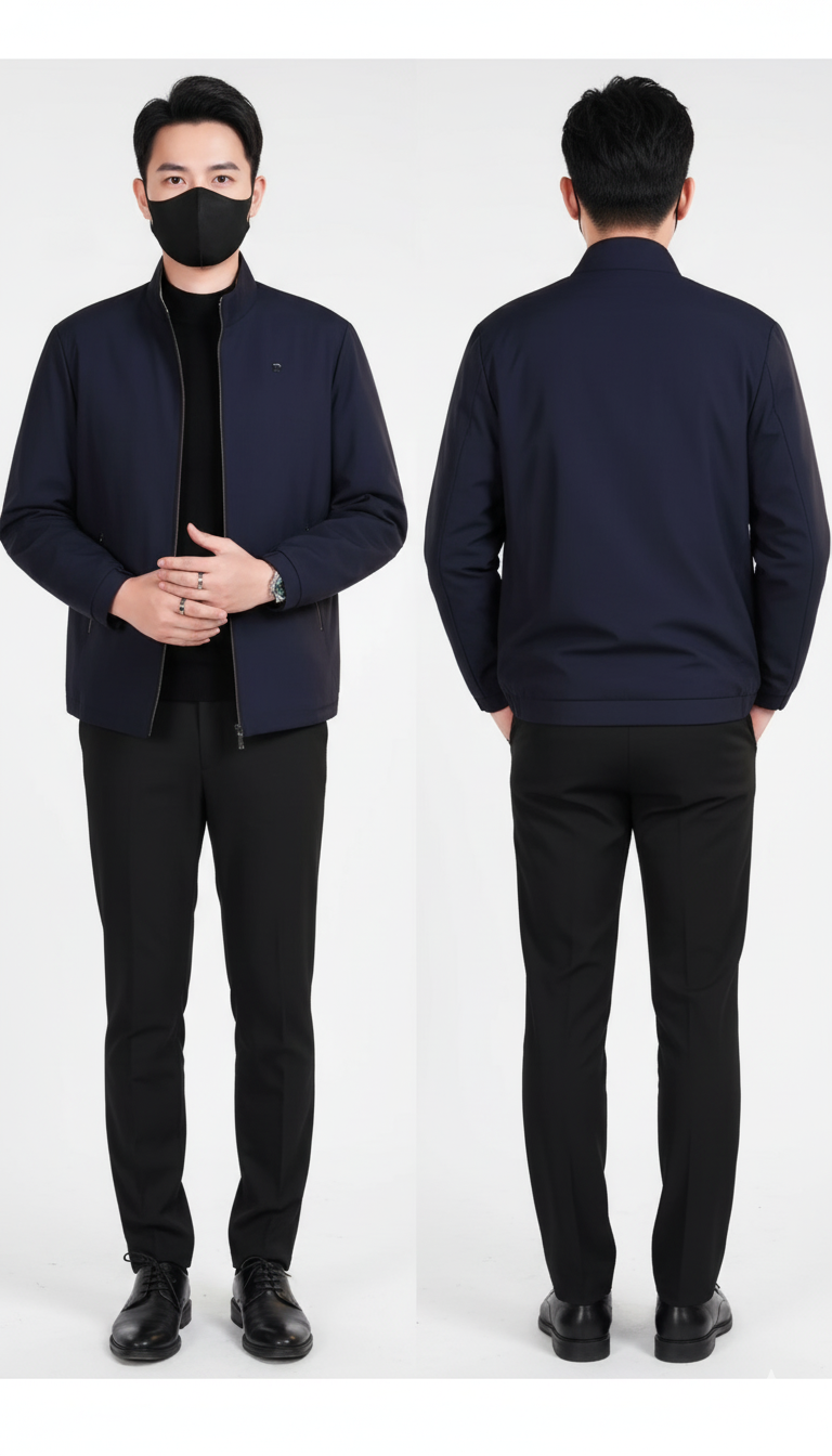 Men’s Mandarin Collar Solid Bomber Jacket – Modern Sophistication Meets Everyday Comfort