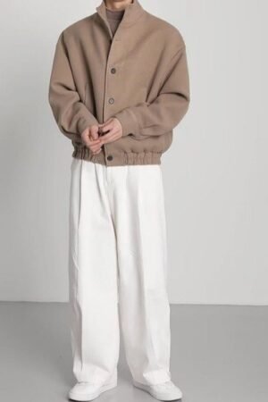 Men’s Stand Collar Solid Casual Bomber Jacket