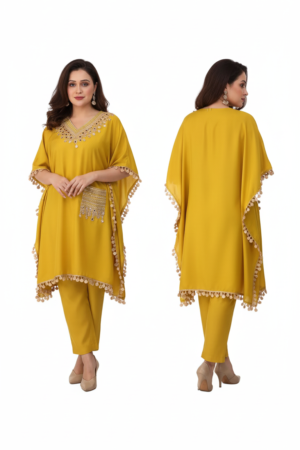 Ethnic Motifs Lace Navratri Special Embroidered Kaftan Kurta & Trousers – Festive Elegance Redefined