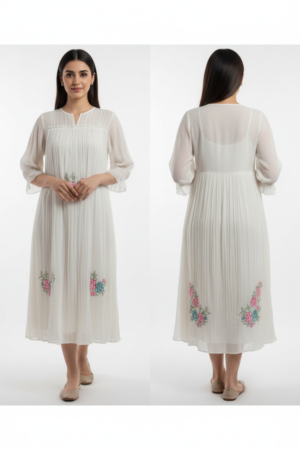 White Flared Dress in Floral Print – Effortless Elegance for Every Occasion