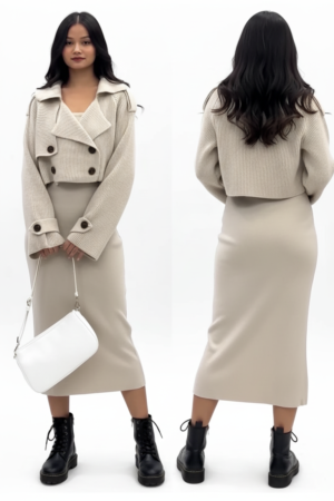 Dress Set – Blazer Coat & Strap Dress: Sophisticated & Stylish Women's Ensemble