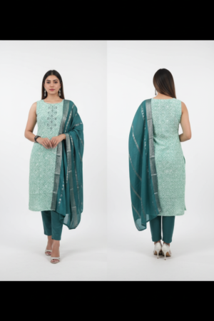 Floral Printed Sleeveless Regular Kurta with Trousers & Dupatta