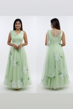 Aaira Floral Printed V-Neck Anarkali Kurta with Trousers & Dupatta – Ethnic Elegance Redefined