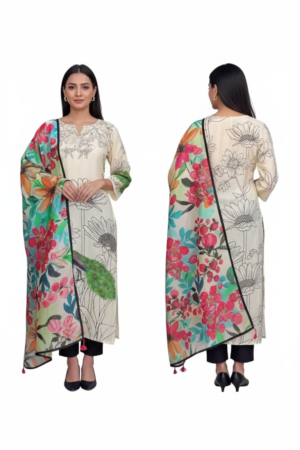 Women’s Floral Regular Kurti with Trousers & Dupatta – Classic Elegance for Every Occasion