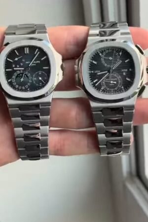 Pair of Stainless Steel Chronograph Watches with Black Dials