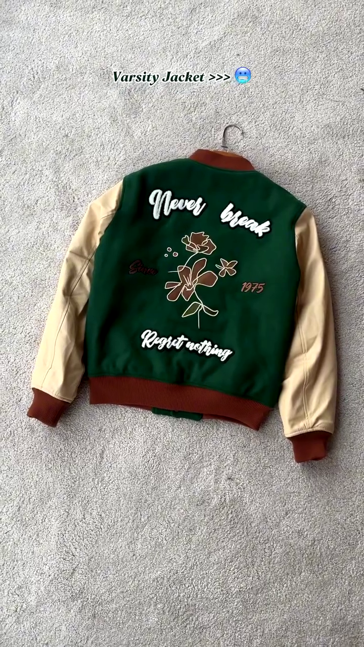 Premium Two-Tone Green Varsity Bomber Jacket - Image 3