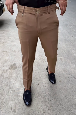 Men’s Tailored Slim-Fit Formal Trousers with Belt Detail