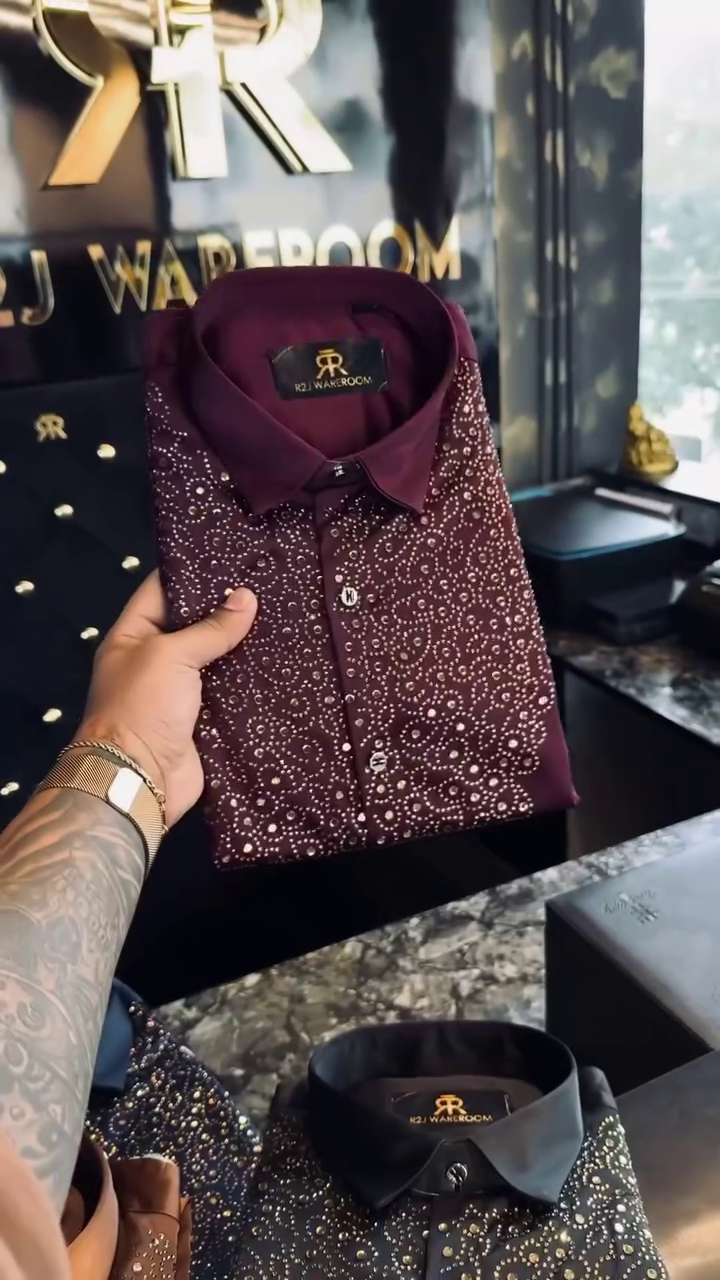 Crystal-Embellished Luxury Dress Shirt - Image 4