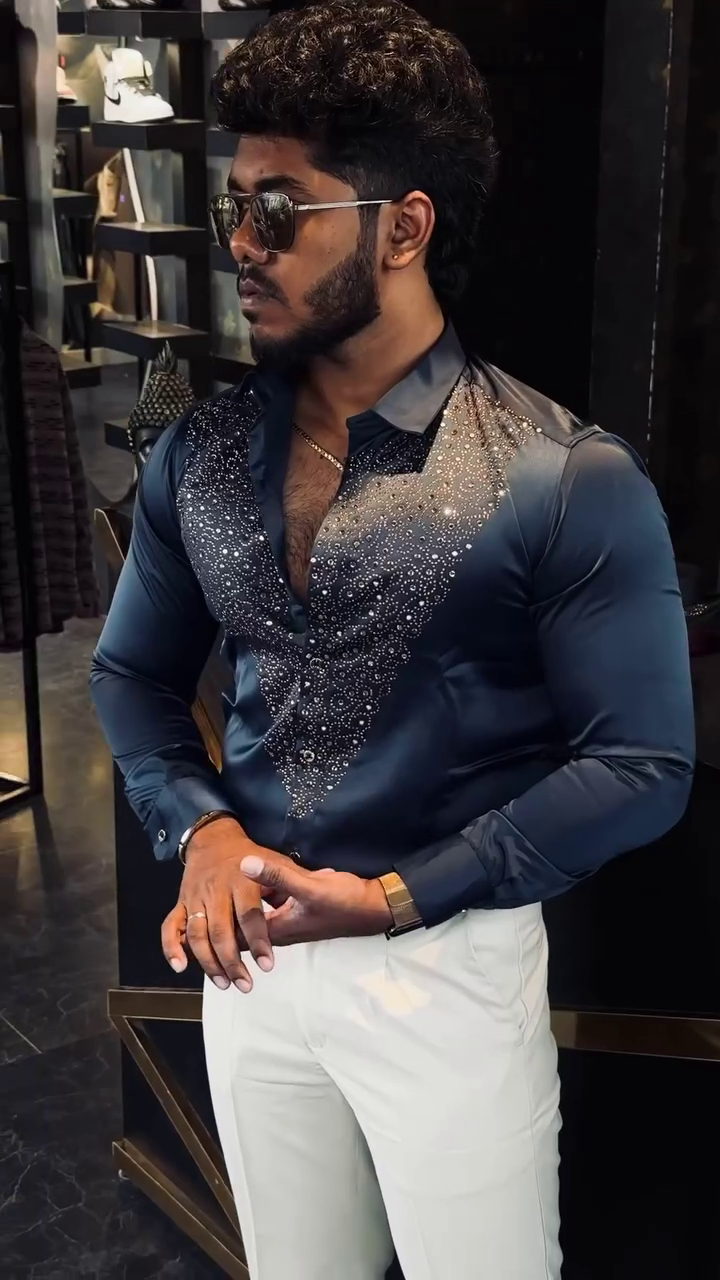 Crystal-Embellished Luxury Dress Shirt - Image 9