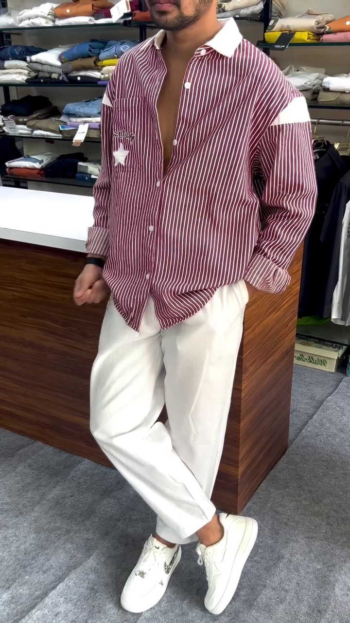 Men Red & White Slim Fit Striped Casual Shirt