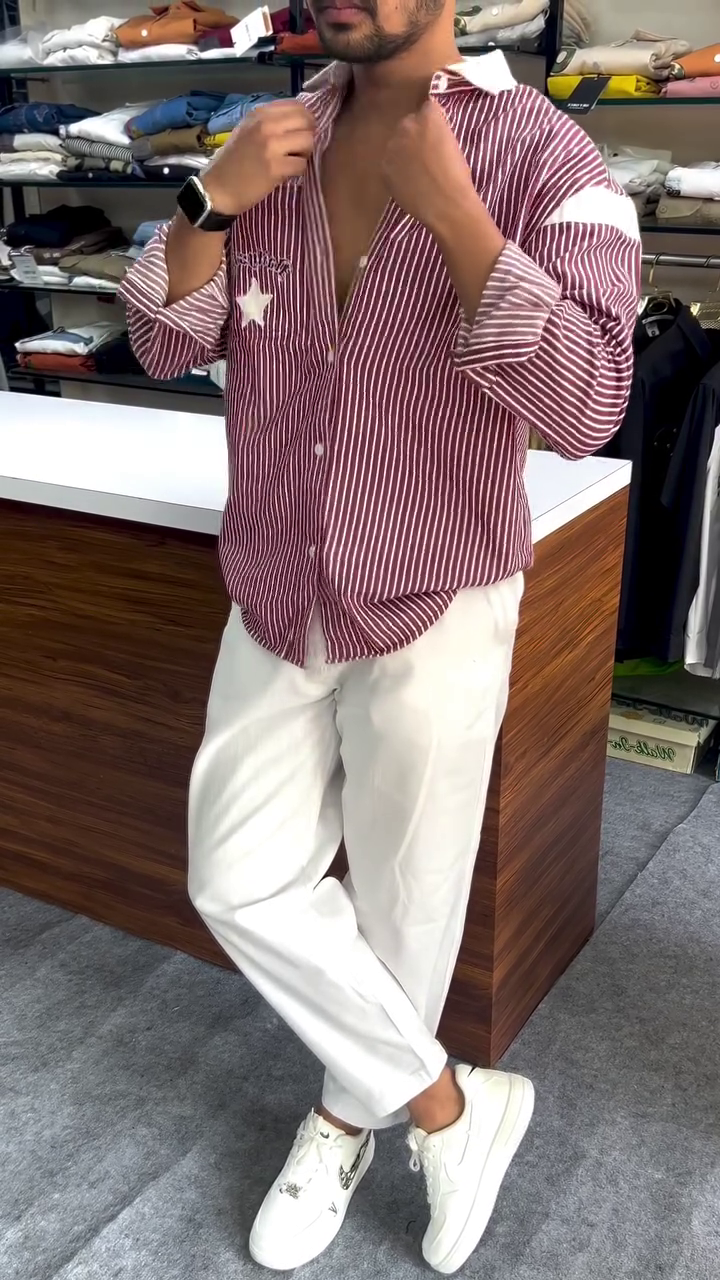 Men Red & White Slim Fit Striped Casual Shirt - Image 12