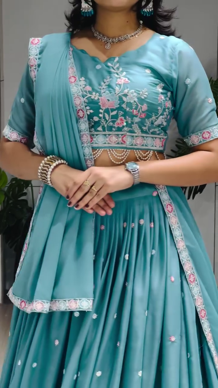 Embroidered Semi Stitched Lehenga Choli - Image 3