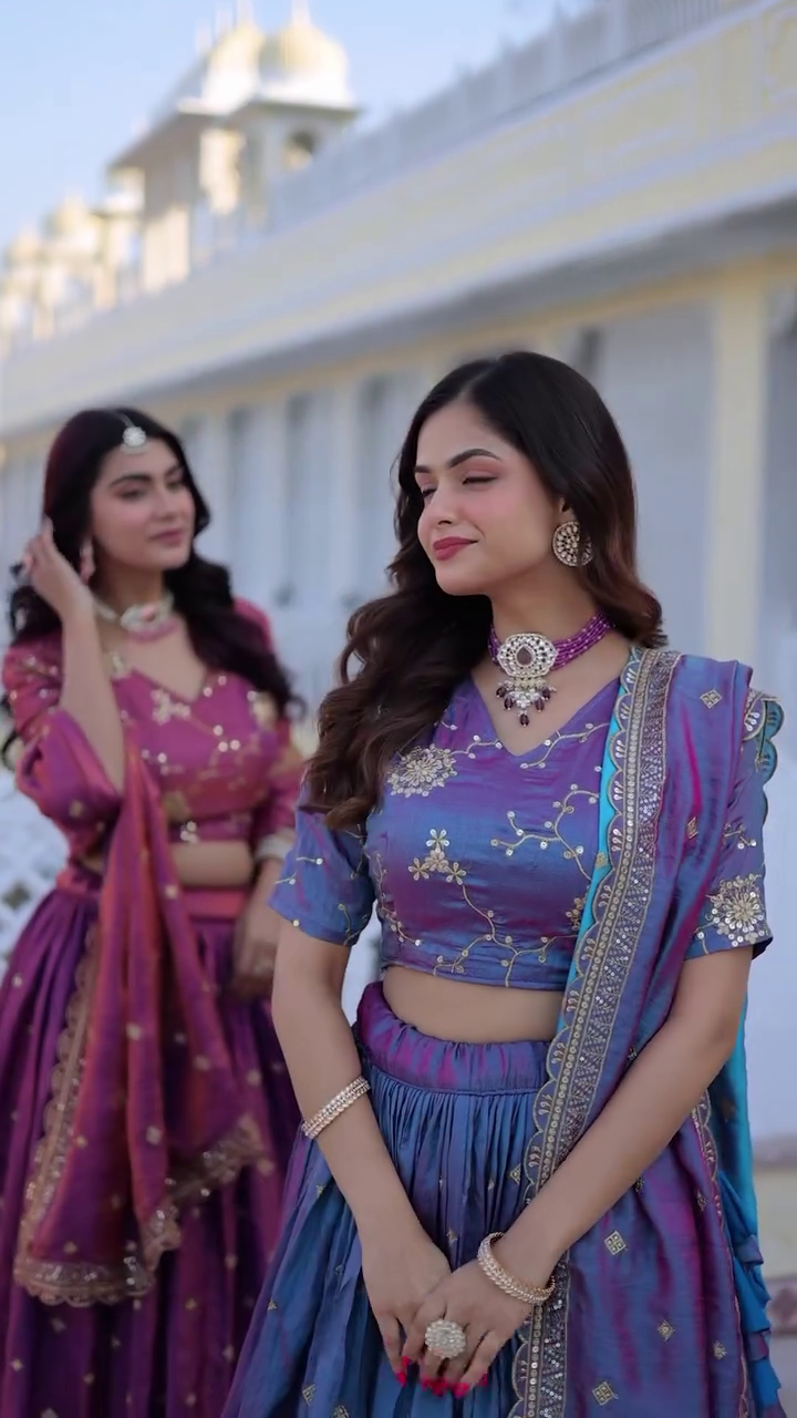 SILK LEHENGA CHOLI WITH ZARI EMBROIDERED WORK B - Image 11