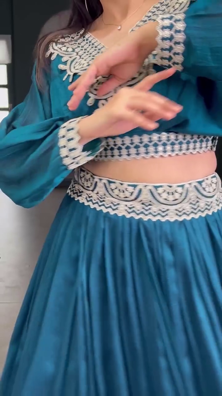 Embroidered Thread Work Semi-Stitched Lehenga - Image 15
