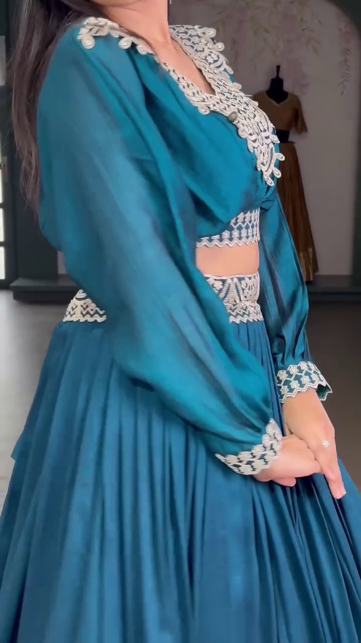 Embroidered Thread Work Semi-Stitched Lehenga - Image 13