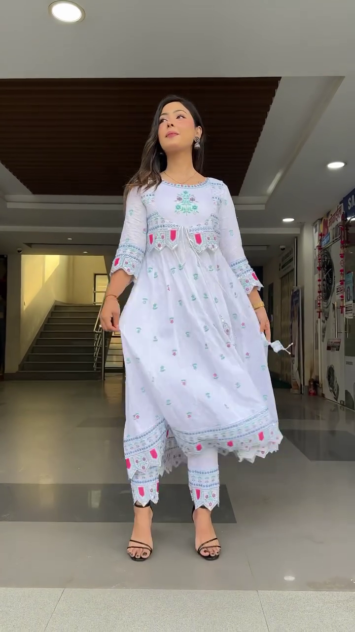 Dresser Women's Floral Embriodered Work Anarkali Kurta With Pant and Dupatta - Image 8