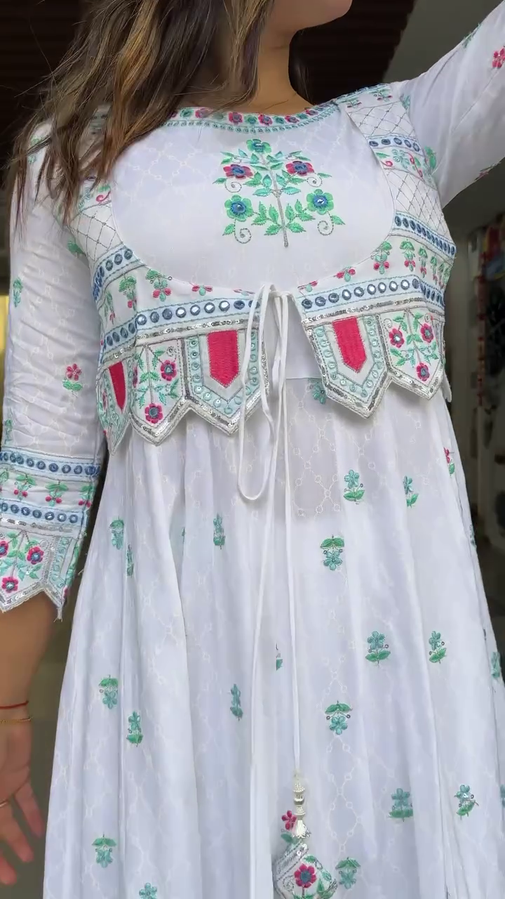 Dresser Women's Floral Embriodered Work Anarkali Kurta With Pant and Dupatta - Image 5