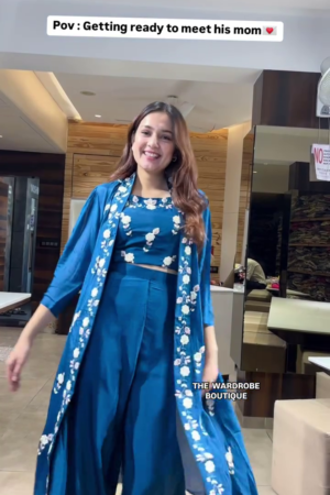 3-Piece Crop Top, Sharara, and Long Shrug Set – Elegant Festive Wear