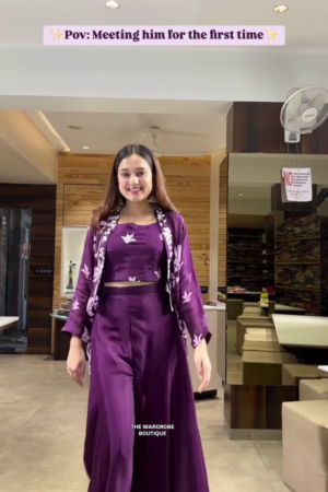 Embroidered 3-Piece Crop Top & Jacket Set – Stylish Festive & Wedding Wear