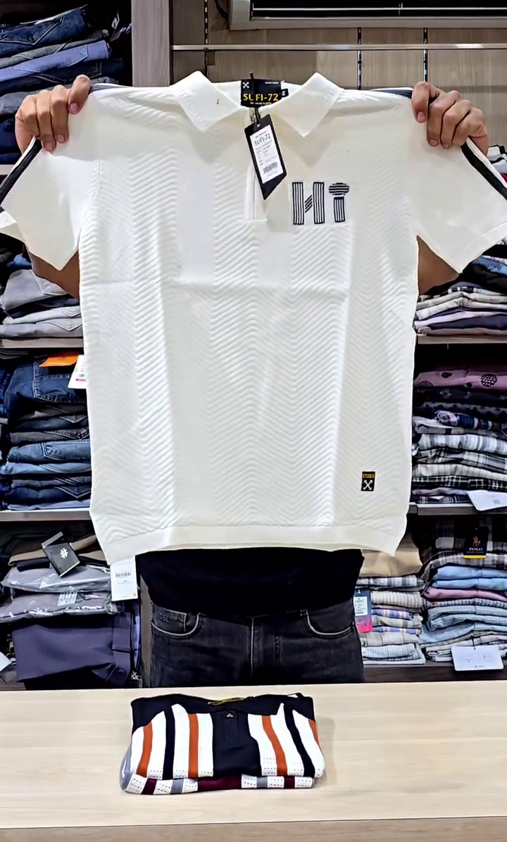 Marr Knitted Zipped Polo Shirt Navy - Image 5