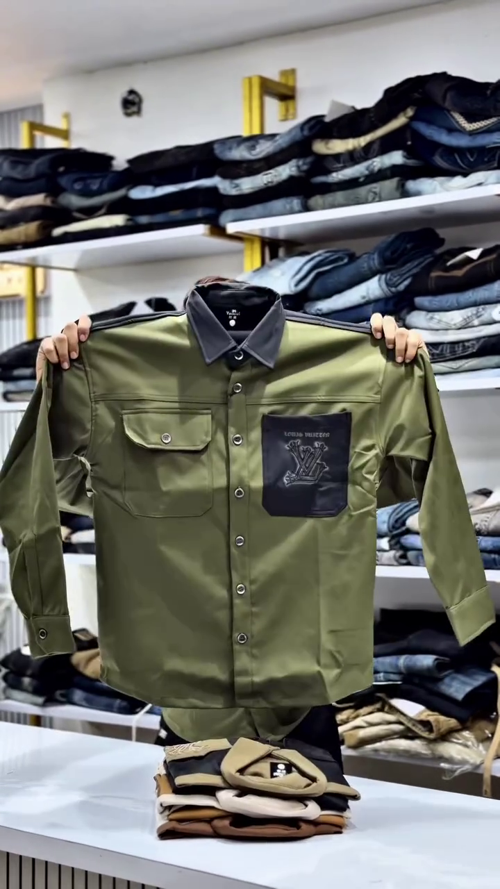 Men Casual Brown V-Shaped Front Yoke Shirt - Image 9
