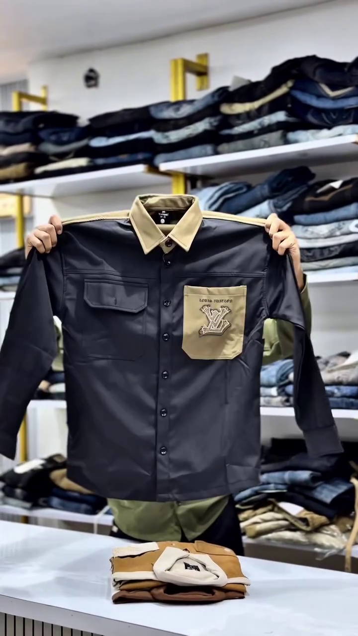 Men Casual Brown V-Shaped Front Yoke Shirt - Image 7