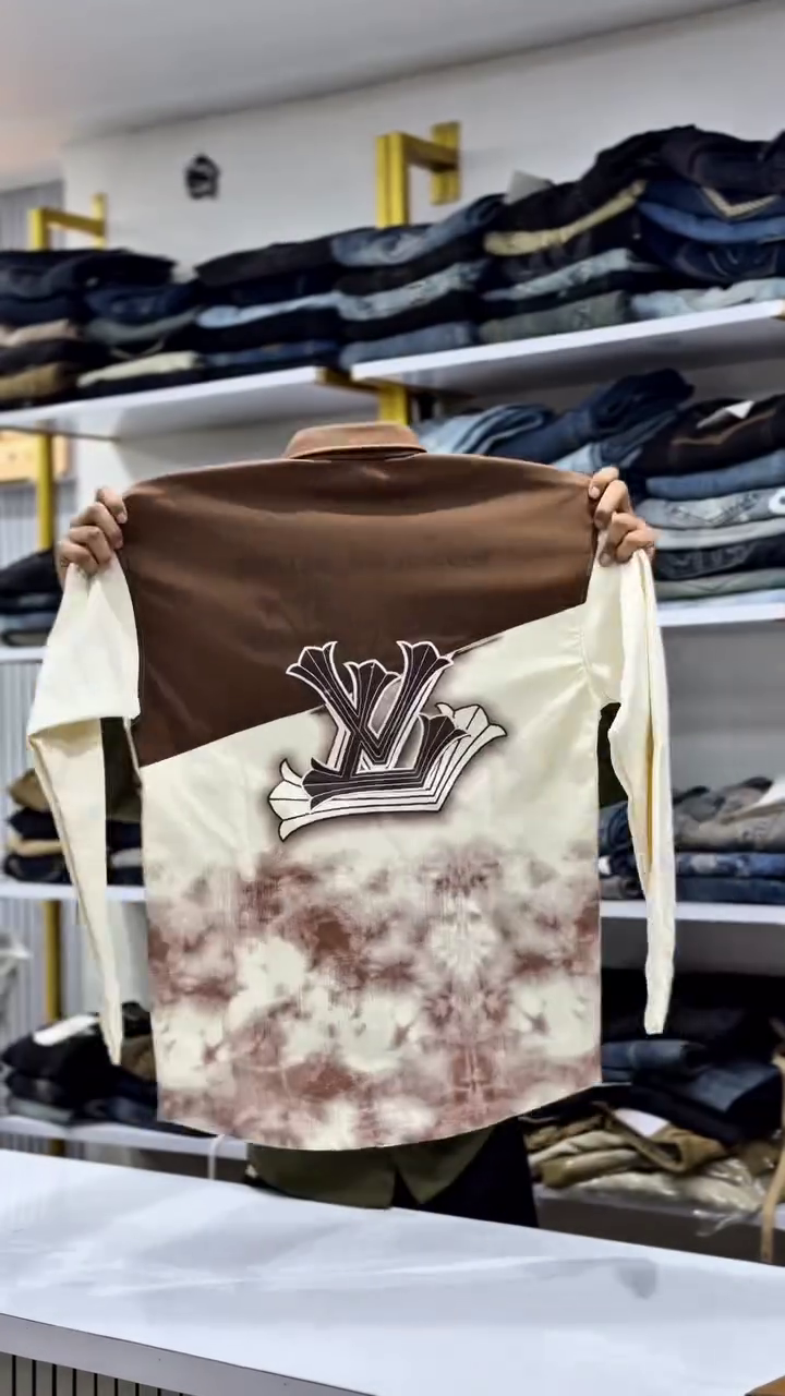 Men Casual Brown V-Shaped Front Yoke Shirt - Image 4