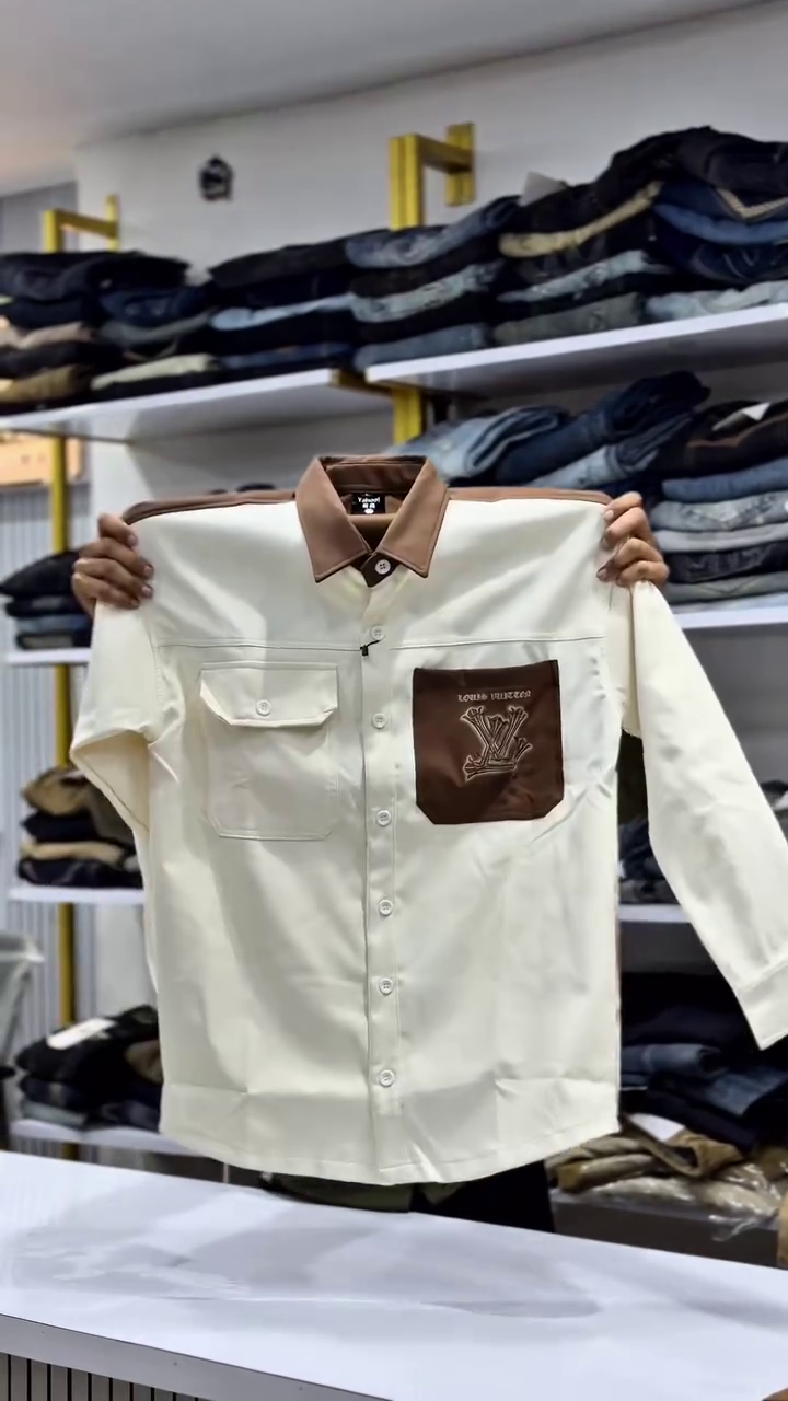 Men Casual Brown V-Shaped Front Yoke Shirt - Image 3