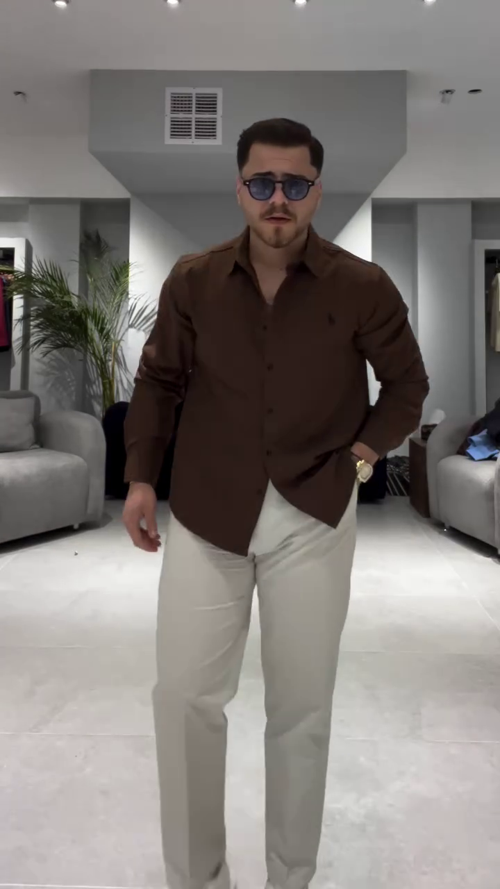 Men Red Stretchy Twill Shirt - Image 8