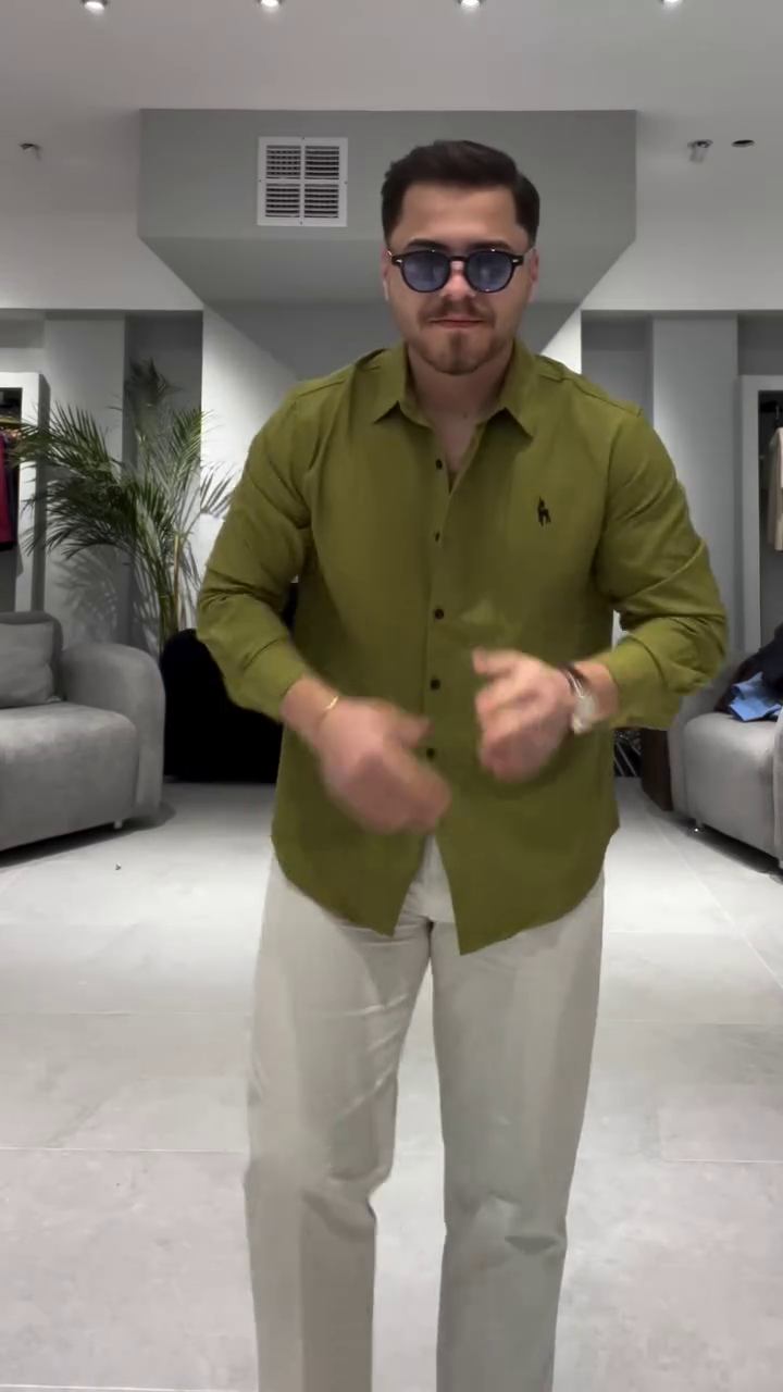 Men Red Stretchy Twill Shirt - Image 4